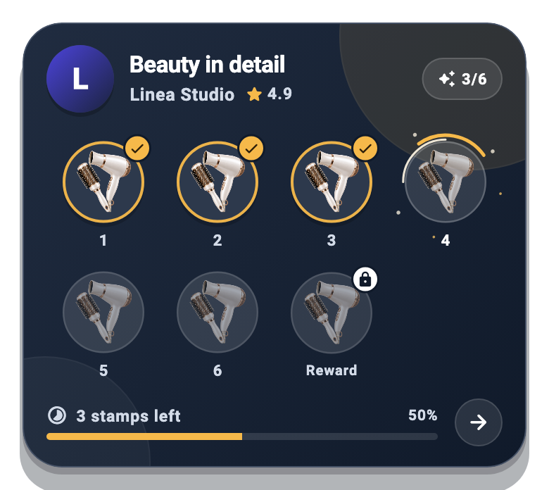 App component · sample data: Stamp card