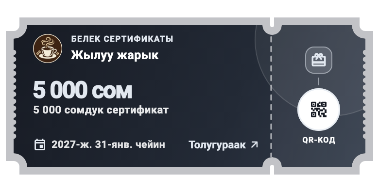 Колдонмонун компоненти · демо-маалымат: Сертификат